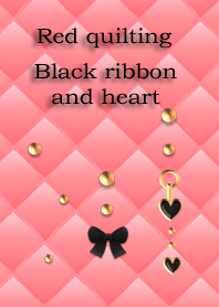 赤キルティング(黒リボンとハート)