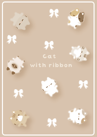 beige Ribbon and cat pattern 03_2