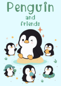 Cute penguins and friends. blue.