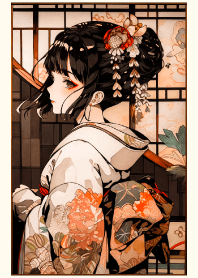 日本の浮世絵の美しい花魁