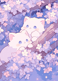 Loving cats on a purple cherry tree JP