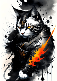 Ink wash cat samurai 74Fa57