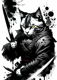 Ink wash cat samurai 9F4a2d