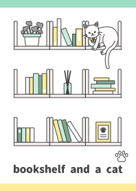 本棚でくつろぐ猫【白色×緑色×黄色】