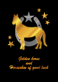 Golden horse and horseshoe of good luck