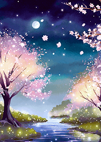 Beautiful night cherry blossoms#1632