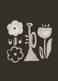 A trumpet and flowers - dark color -.