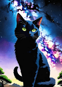 夜の月と星の猫 6bEB55