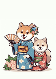 Smiling Shiba Kimono Party
