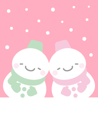 緑とピンク双子雪だるま（スノーマン）2