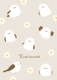 beige Long-tailed tit and daisy 05_2