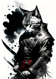 Ink wash cat samurai 87F332