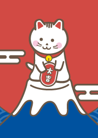 Lucky Cute Cat! Mt.Fuji - Blue x Red