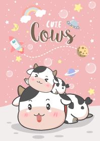 Cows cute. Pink galaxy.