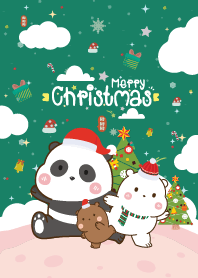 หมีสามตัว คาวาอิ วันคริสต์มาส เขียวเข้ม