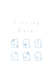 6 Sitting Cats/ aqua blue line BW
