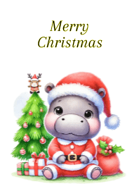 Cute Santa Hippo in Christmas V.4