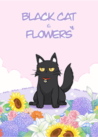 BLACK CAT & FLOWERS