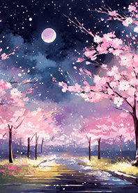 Beautiful night cherry blossoms#1314