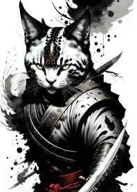Ink wash cat samurai 2f4731