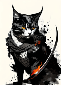 Ink wash cat samurai E33D1a