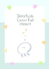 jellyfish colorful heart white blue.