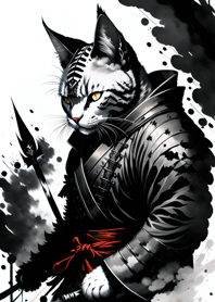 Ink wash cat samurai b6500d