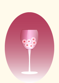 ワイングラスと花 -ワインレッド-