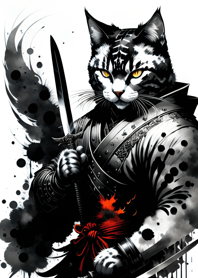 Ink wash cat samurai 8C2Adf