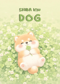 Cute Shiba Inu In Green Clover