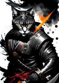 Ink wash cat samurai 11654a