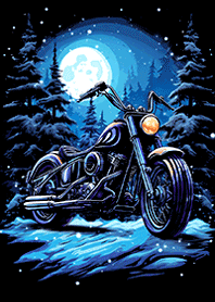 雪×月×アメリカンバイク