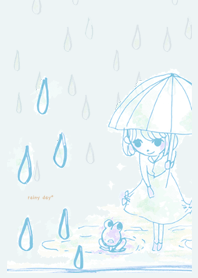 rainy day* Frog&umbrella light blue j