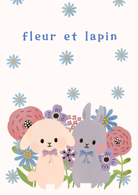 花とうさぎ【Blue】fleur et lapin bleu