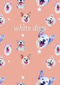 white dogs on pink & blue
