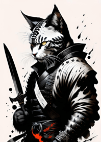 Ink wash cat samurai 303231