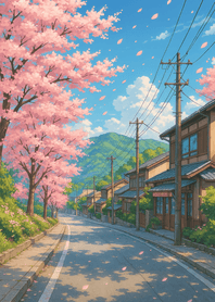 Spring Path Beneath Cherry Skies