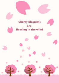 Cherry blossoms are floating in the wind