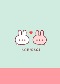 Pair Rabbet&Heart- Peach Pink&Blue Green