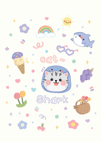 little cat & baby shark cute 300%