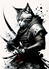 Ink wash cat samurai DD9654