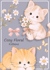 purple Cozy Floral Kittens