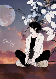 boy looking up at the kitten and moon1.