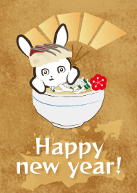 Rabbit wearing yellowtail happy new year