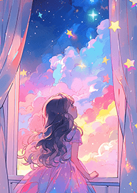 Girl with Colorful Sky