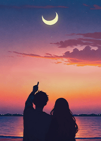 絕美情人節-夕陽下的微笑月亮1.6 深藍色