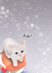 Noe White cat and marbles