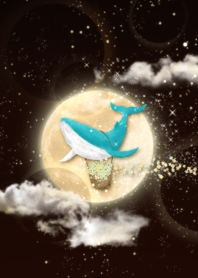 Flying whale carrying happiness fullmoon