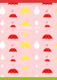 Umbrella and raindrops on red