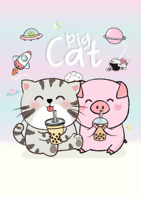 Pig & Cat In Love Pastel.